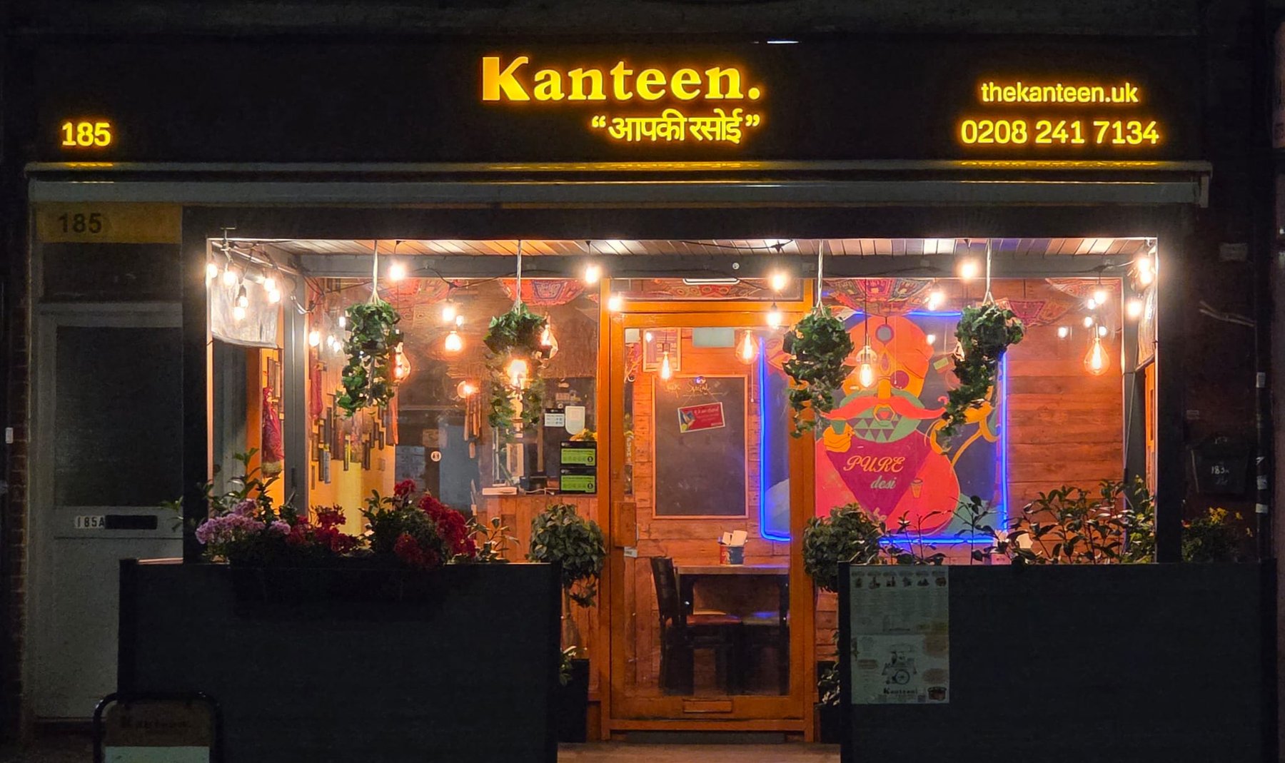 Kanteen's shopfront at night