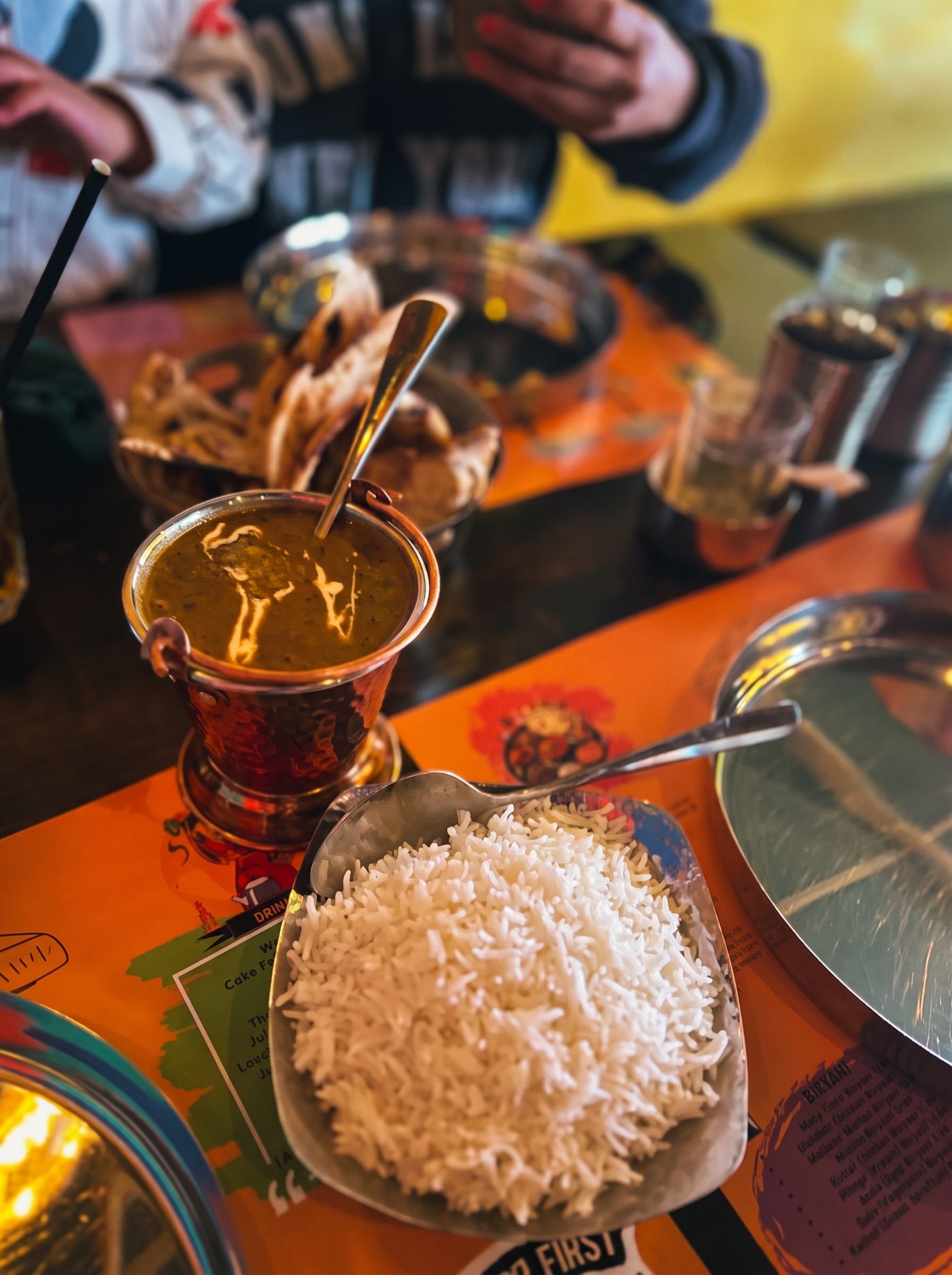 Dal and rice on a Kanteen placemat